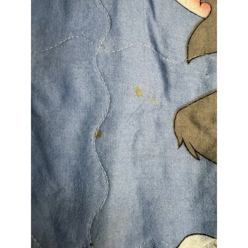 Vintage Tom and Jerry Quilted Pillow Sham Blue Zippered Cartoon Bedding